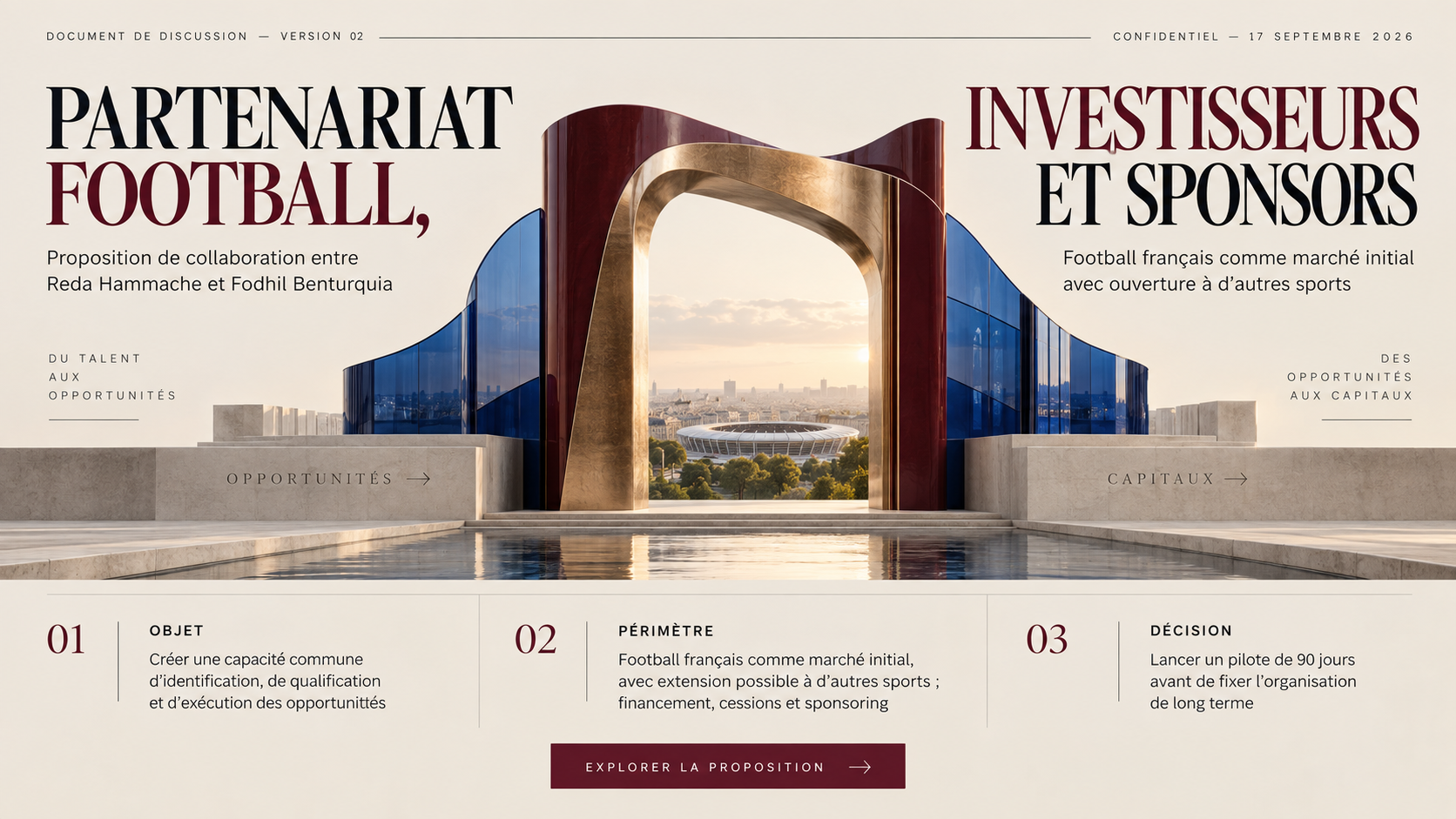 Portail monumental reliant les opportunités sportives aux capitaux